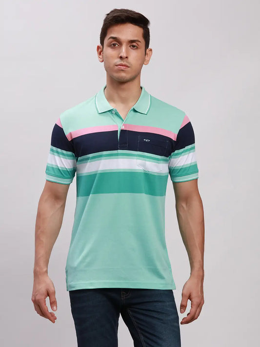 ColorPlus Men Blue Tailored Fit Print Cotton Half Sleeve T-Shirt