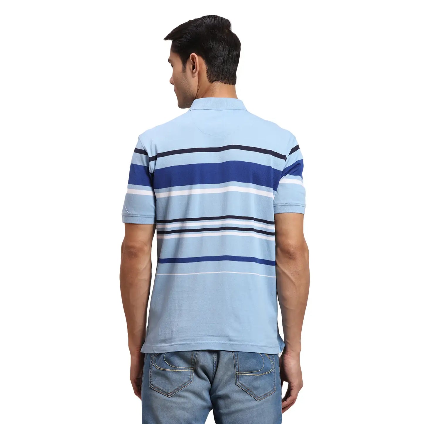 ColorPlus Men Navy Stripe Regular Fit Cotton Half Sleeve T-Shirt