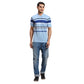 ColorPlus Men Navy Stripe Regular Fit Cotton Half Sleeve T-Shirt