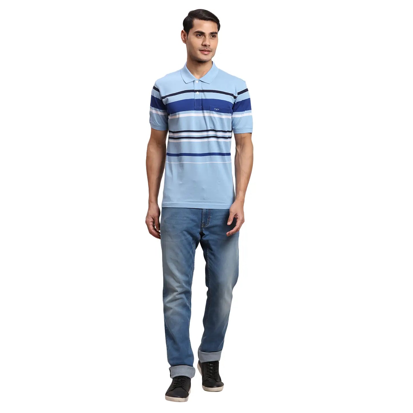 ColorPlus Men Navy Stripe Regular Fit Cotton Half Sleeve T-Shirt