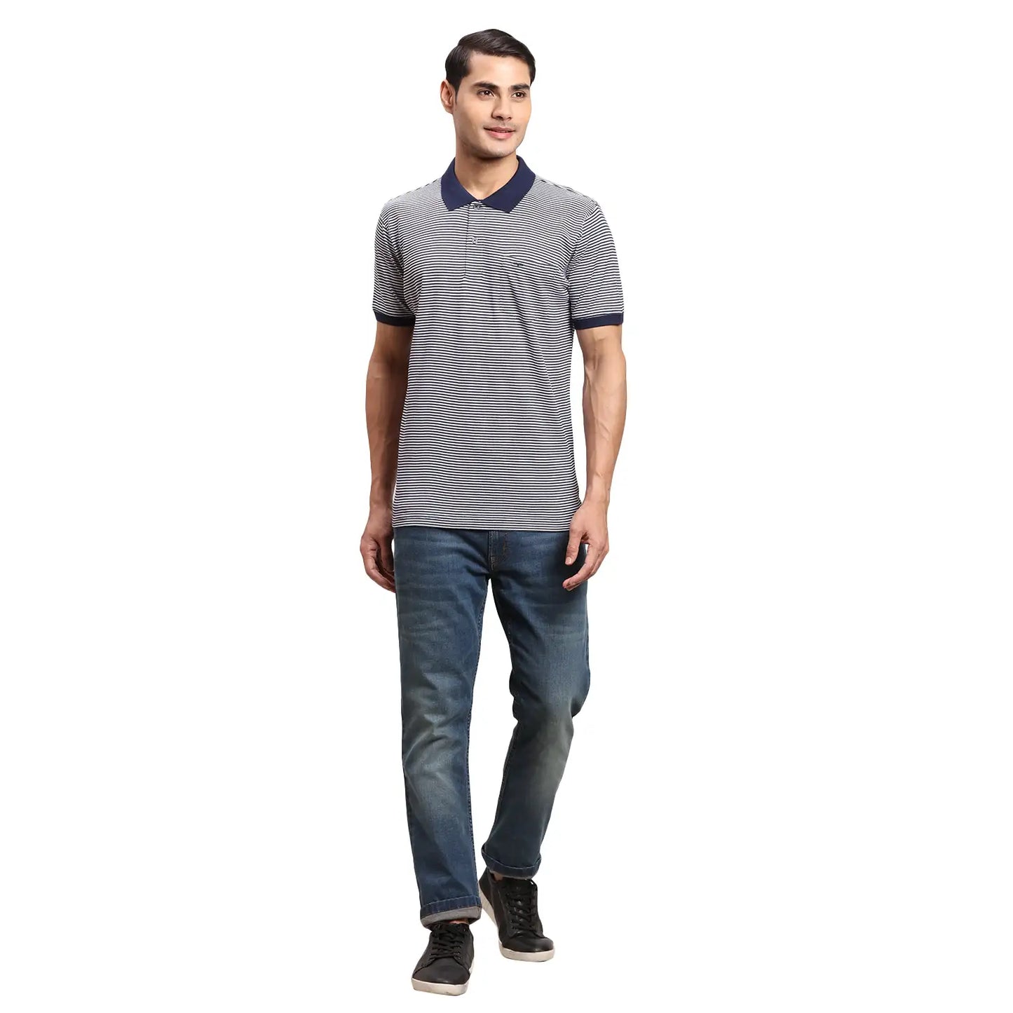 Men Brown Regular Fit Stripe Cotton Half Sleeve T-Shirt