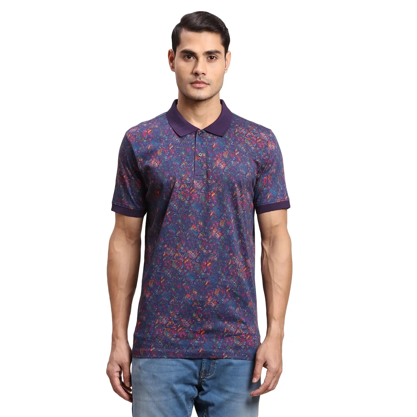 Men Blue Regular Fit Stripe Cotton Half Sleeve T-Shirt