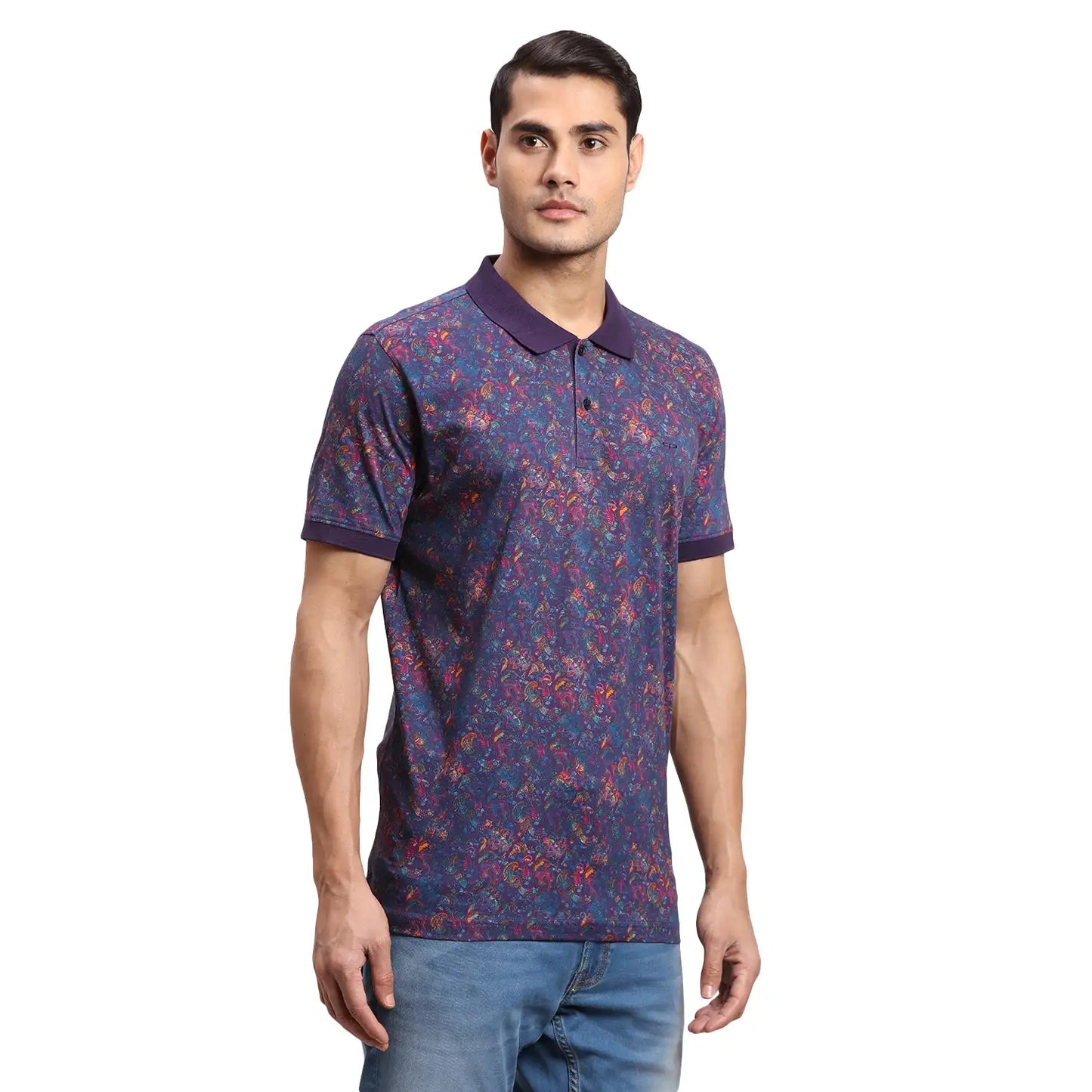 Men Blue Regular Fit Stripe Cotton Half Sleeve T-Shirt