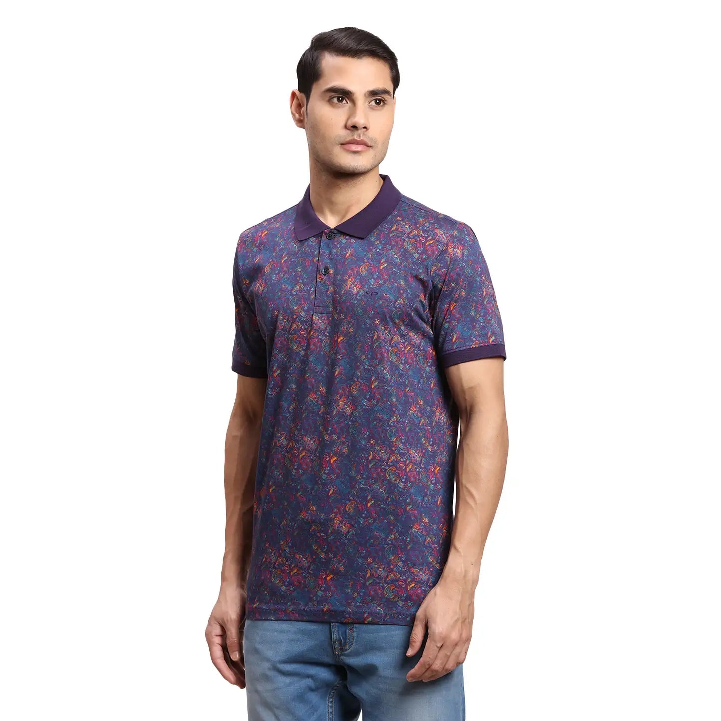 Men Blue Regular Fit Stripe Cotton Half Sleeve T-Shirt