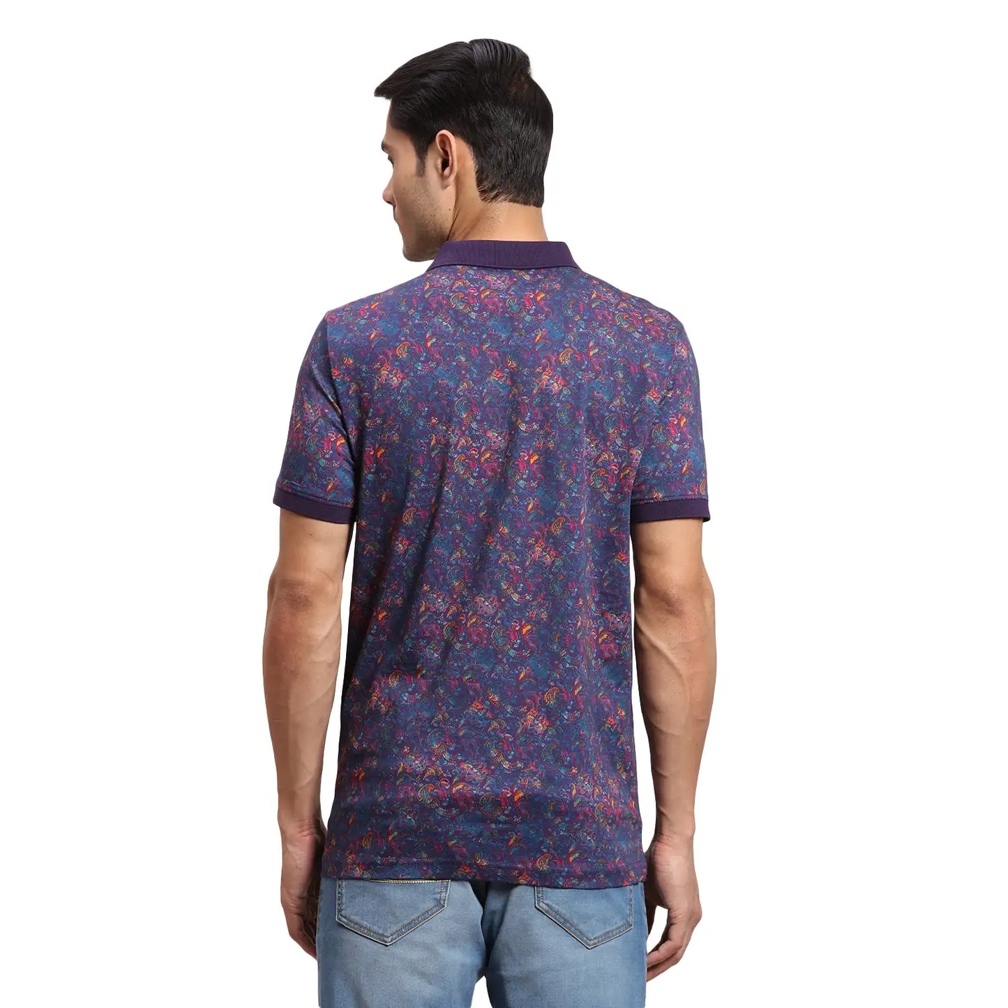 Men Blue Regular Fit Stripe Cotton Half Sleeve T-Shirt