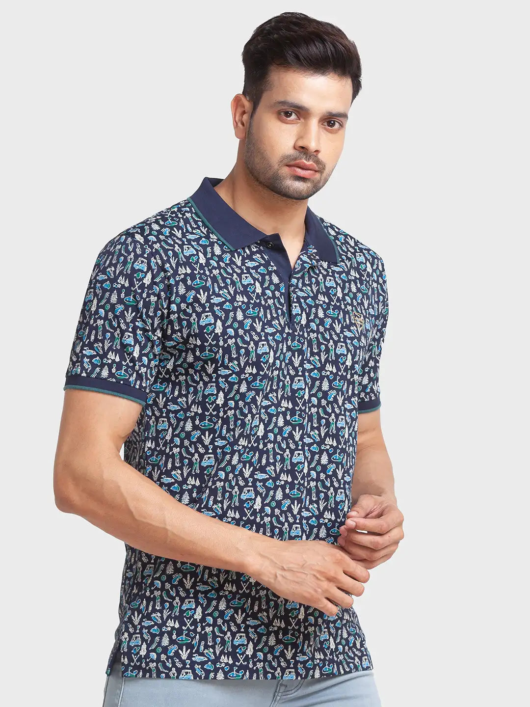 Men Tailored Fit Blue Polo