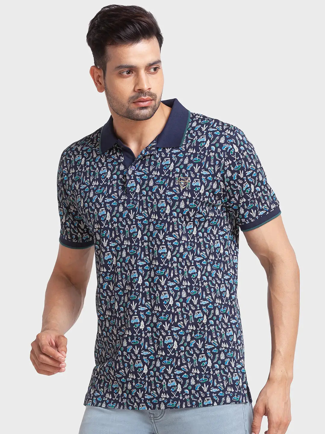 Men Tailored Fit Blue Polo