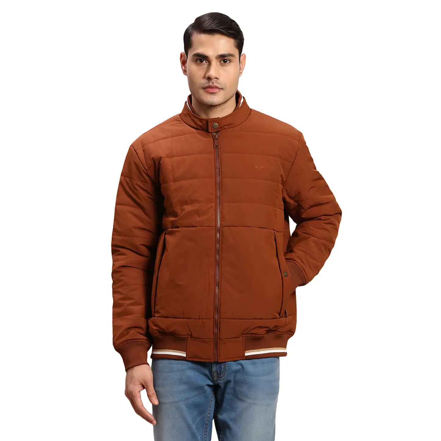 ColorPlus Men Brown Solid Regular Fit Polyester Full Sleeve Bomber Jacket
