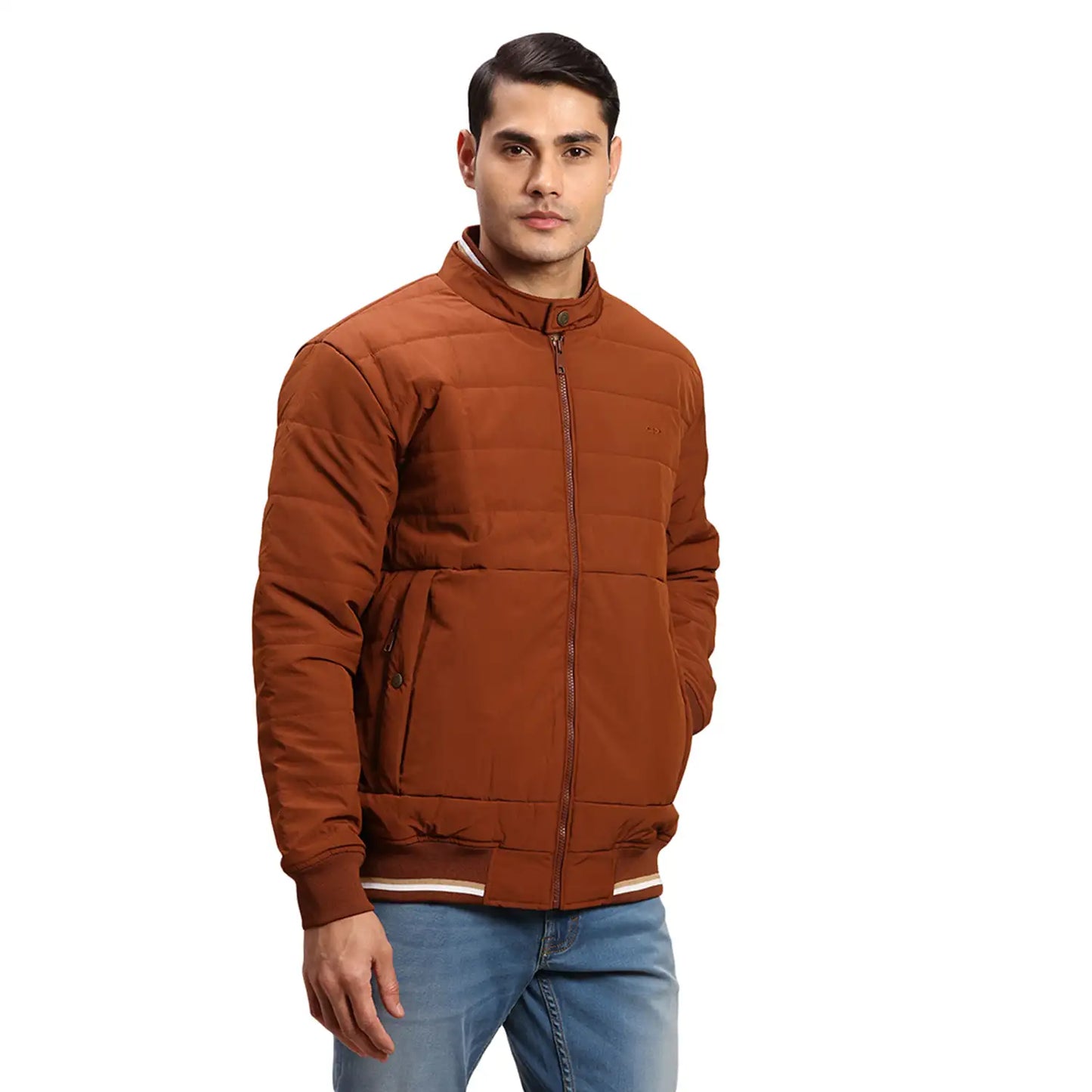 ColorPlus Men Brown Solid Regular Fit Polyester Full Sleeve Bomber Jacket