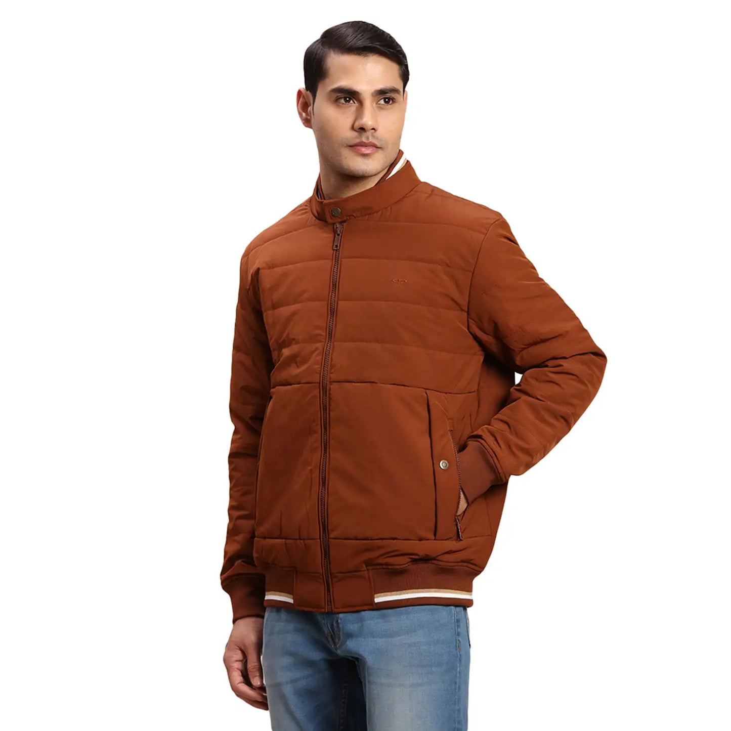ColorPlus Men Brown Solid Regular Fit Polyester Full Sleeve Bomber Jacket