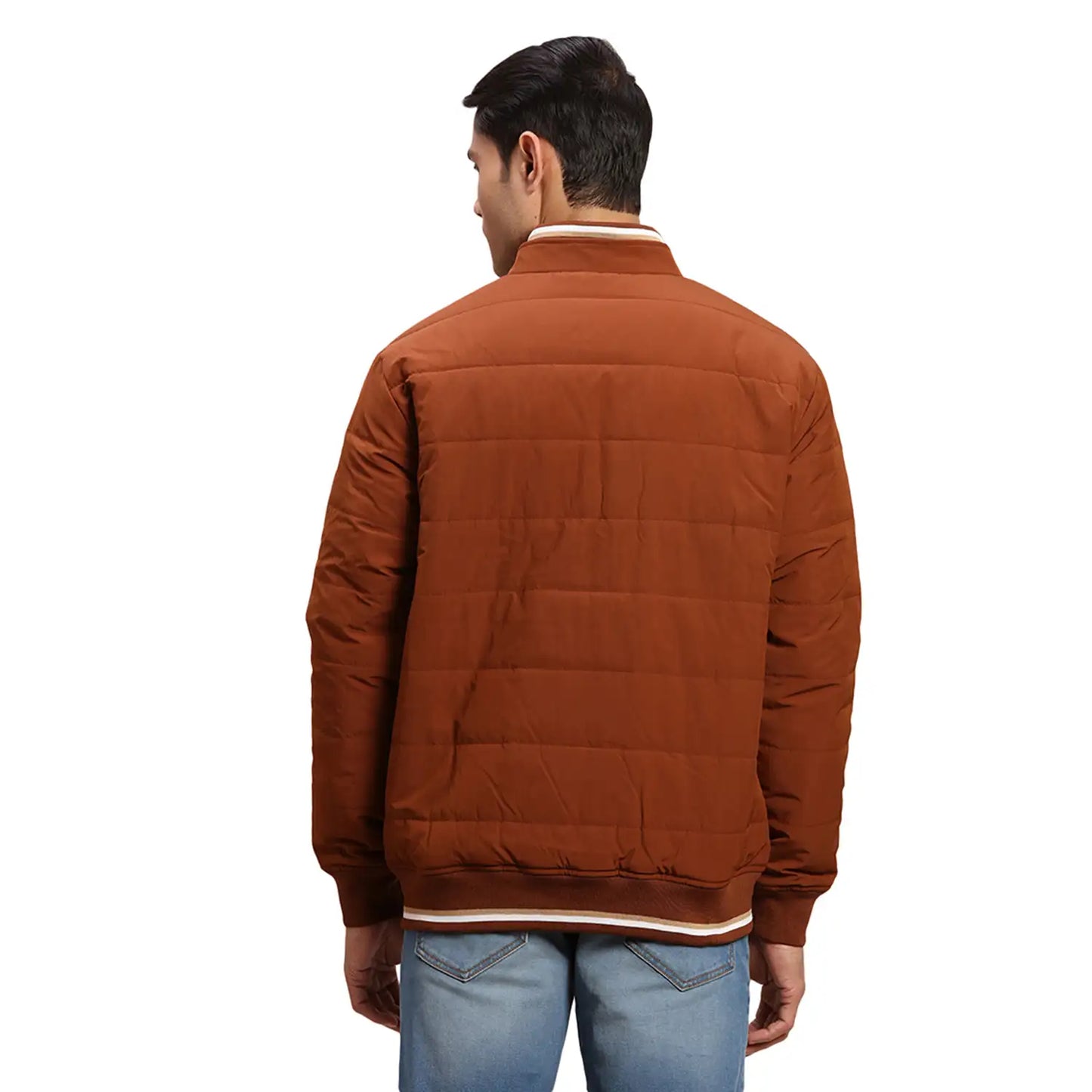 ColorPlus Men Brown Solid Regular Fit Polyester Full Sleeve Bomber Jacket