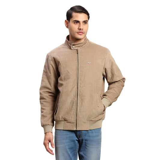 ColorPlus Men Brown Solid Regular Fit Cotton Full Sleeve Bomber Jacket