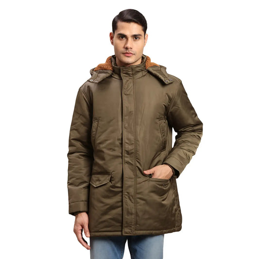 ColorPlus Men Green Solid Regular Fit Nylon Blend Full Sleeve Bomber Jacket