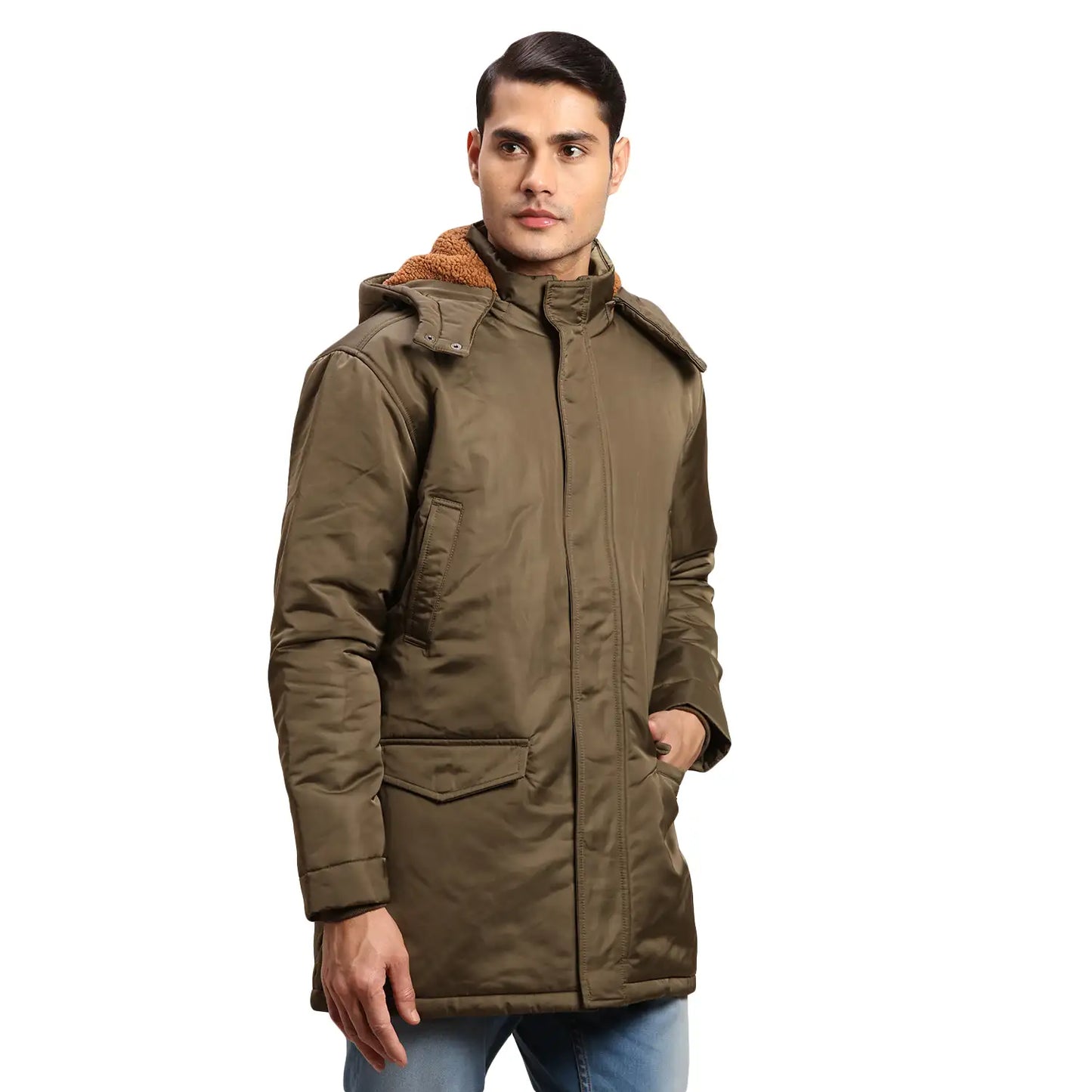 ColorPlus Men Green Solid Regular Fit Nylon Blend Full Sleeve Bomber Jacket