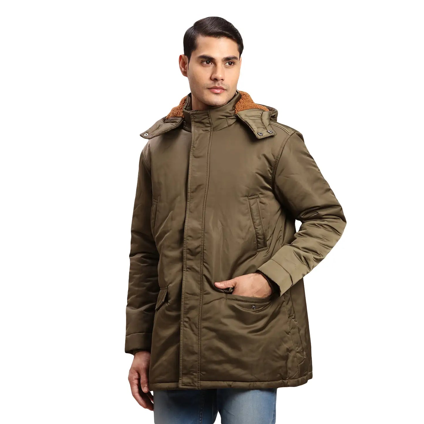 ColorPlus Men Green Solid Regular Fit Nylon Blend Full Sleeve Bomber Jacket