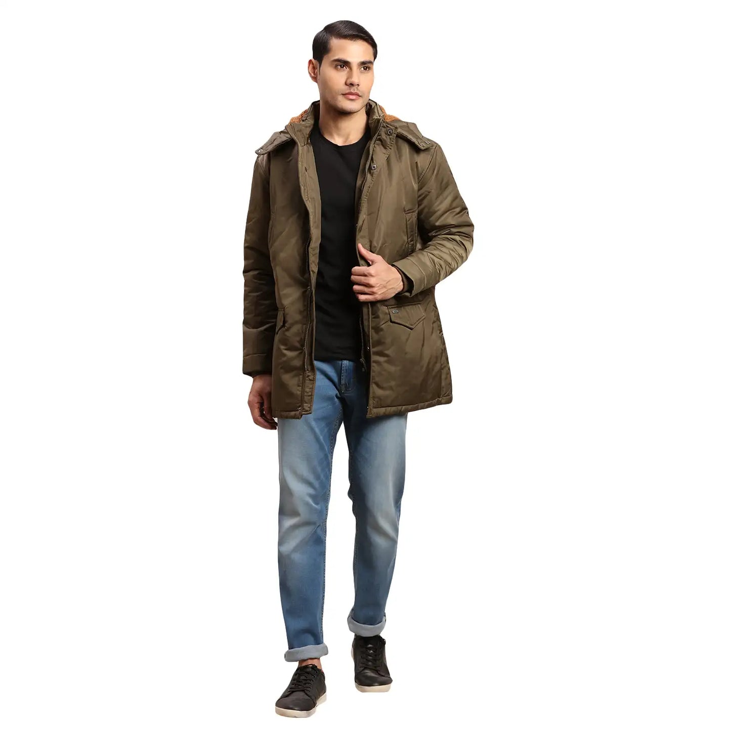 ColorPlus Men Green Solid Regular Fit Nylon Blend Full Sleeve Bomber Jacket