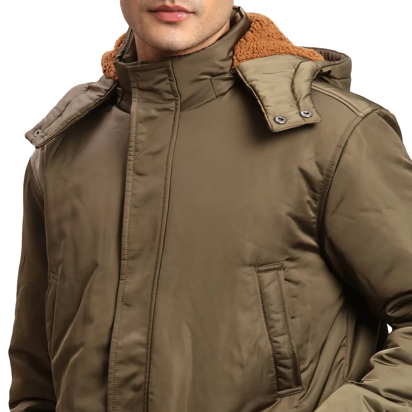 ColorPlus Men Green Solid Regular Fit Nylon Blend Full Sleeve Bomber Jacket