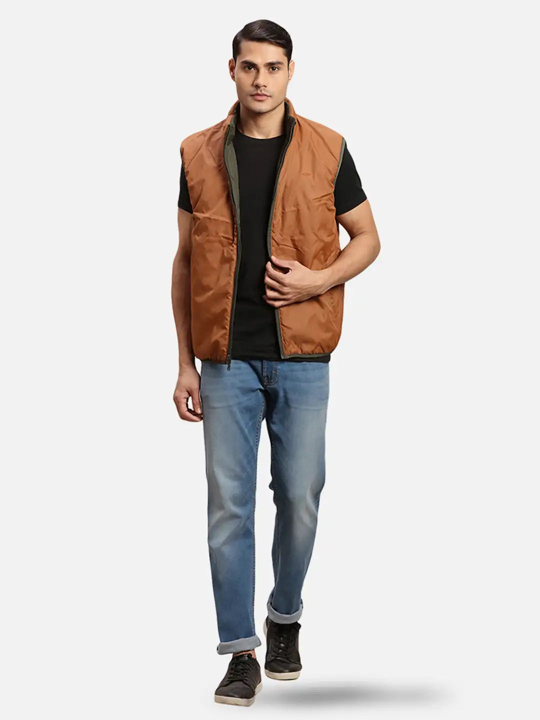 ColorPlus Men Navy Solid Regular Fit Cotton Sleeveless Bandhgala