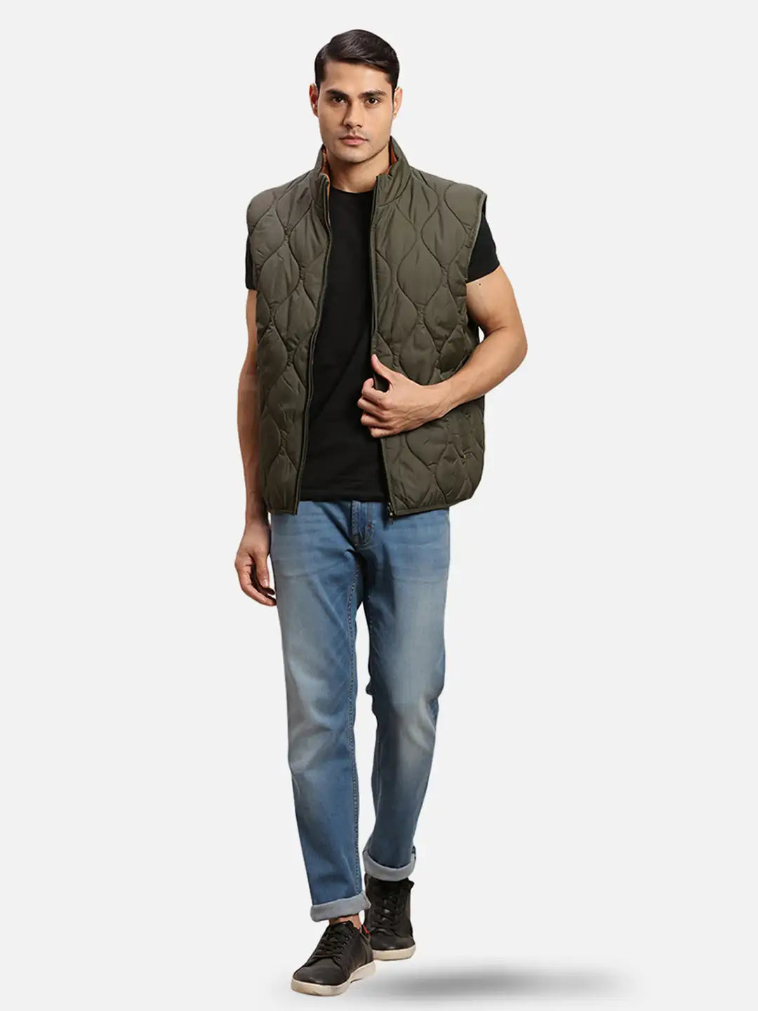 ColorPlus Men Navy Solid Regular Fit Cotton Sleeveless Bandhgala