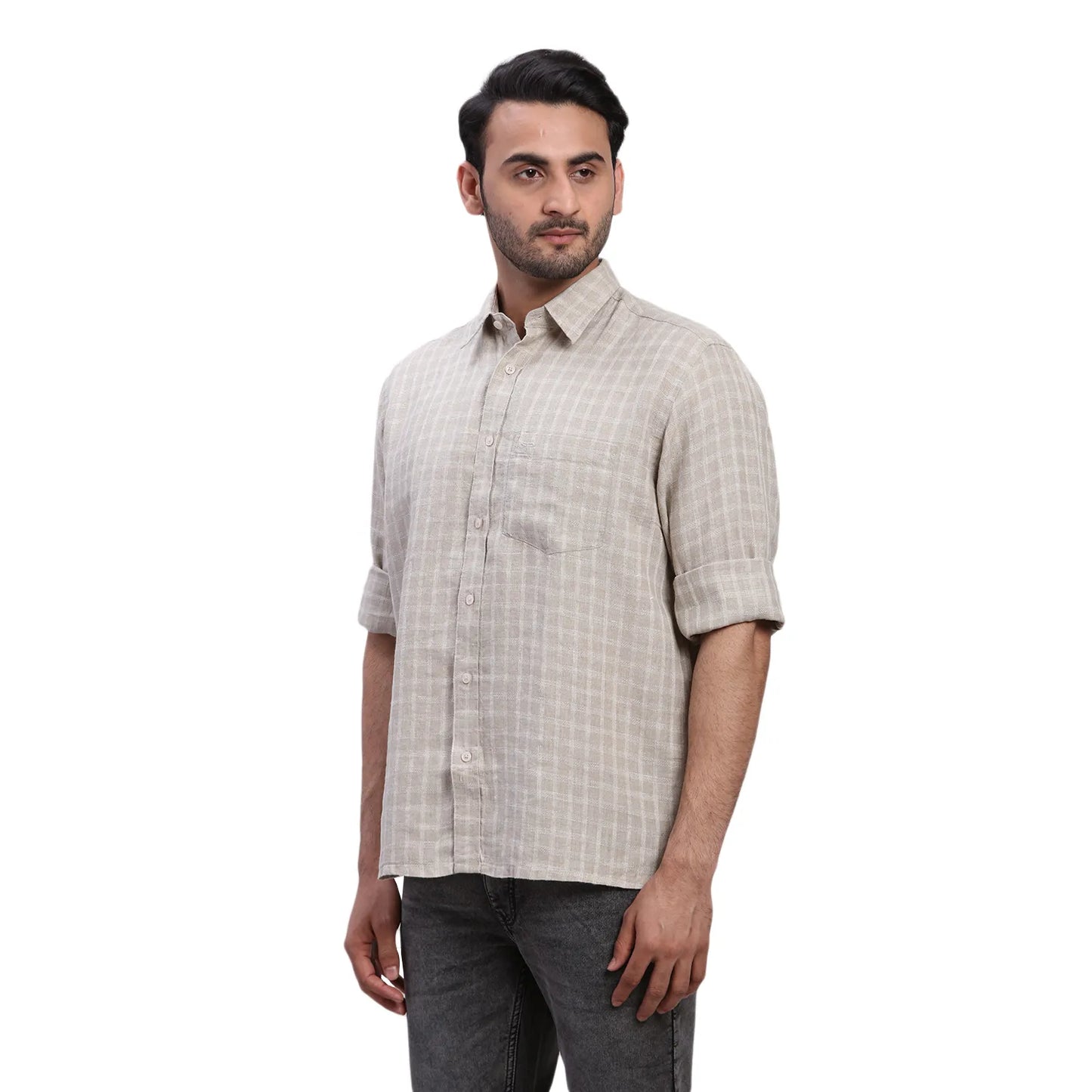 ColorPlus Men Green Print Comfort Fit Cotton Half Sleeve Shirt