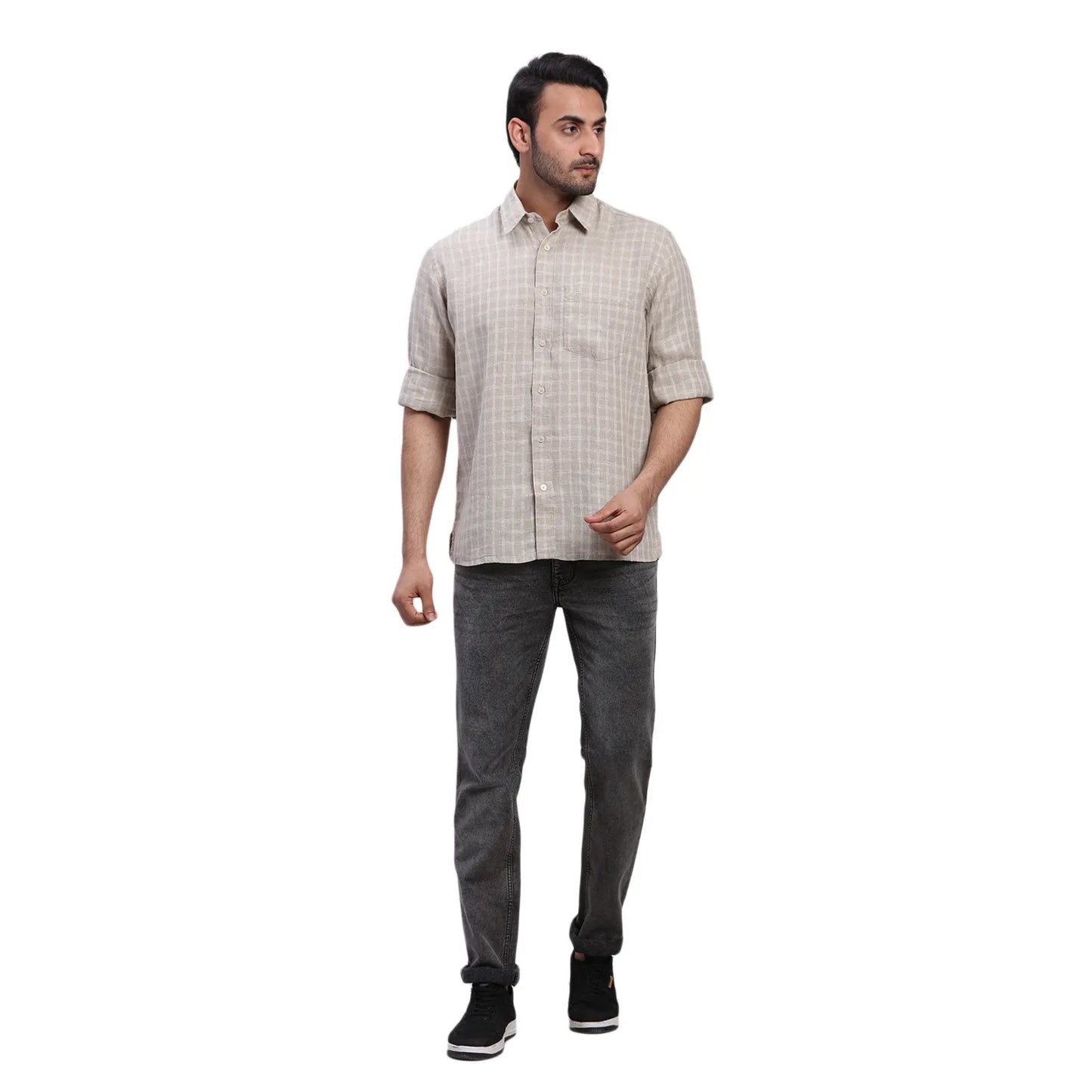 ColorPlus Men Green Print Comfort Fit Cotton Half Sleeve Shirt