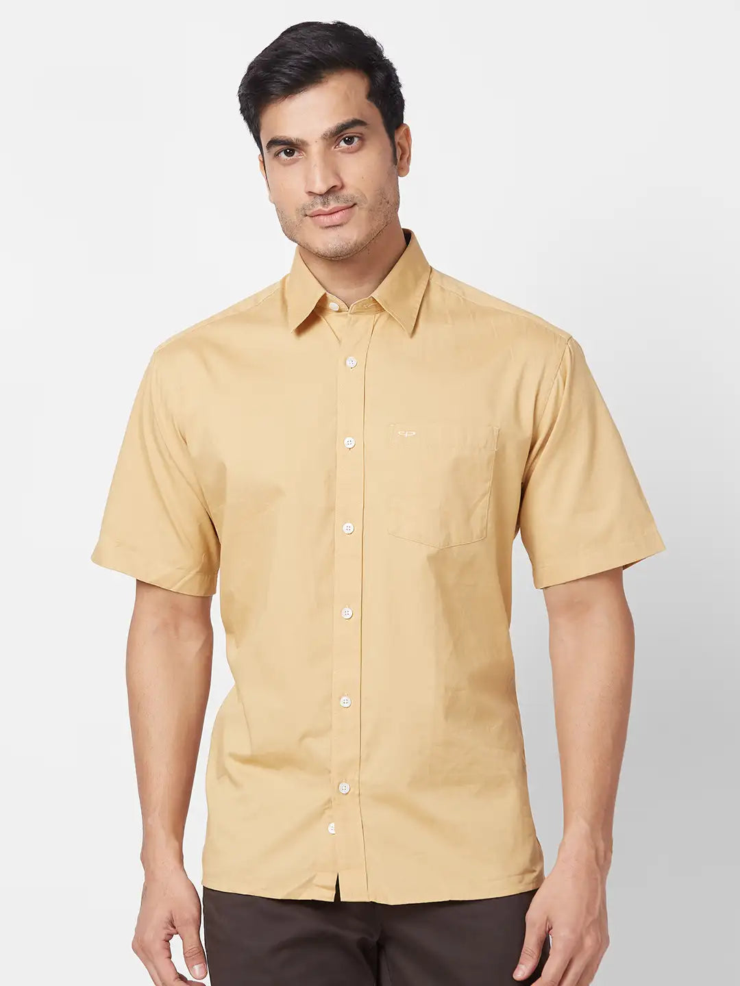 ColorPlus Men Yellow Solid Classic Fit Cotton Half Sleeve Shirt – MyRaymond