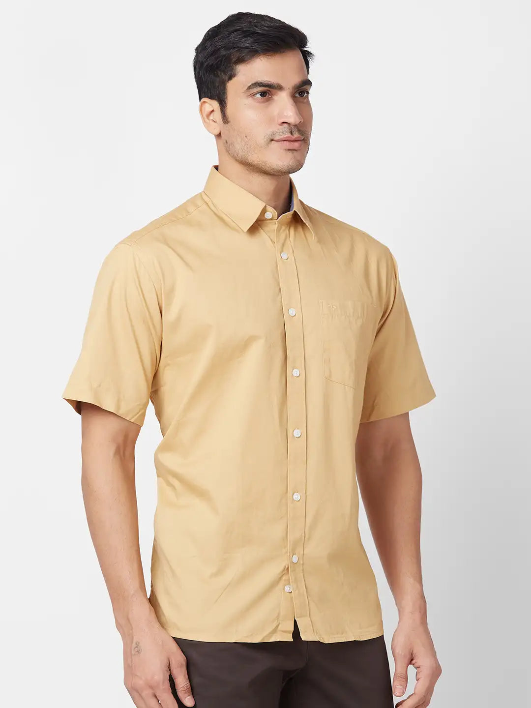 ColorPlus Men Yellow Solid Classic Fit Cotton Half Sleeve Shirt – MyRaymond