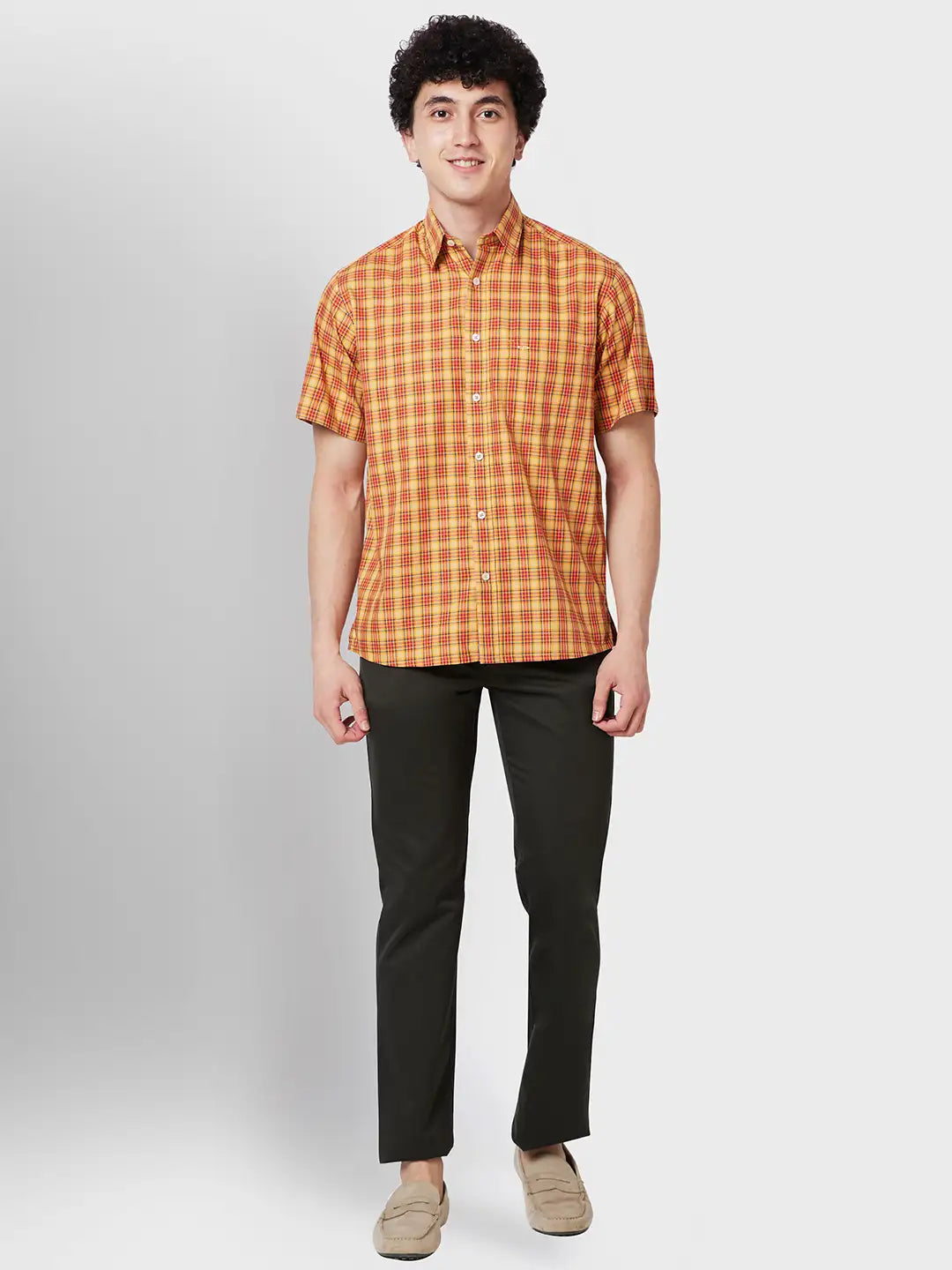 Men Classic Fit Yellow Shirt