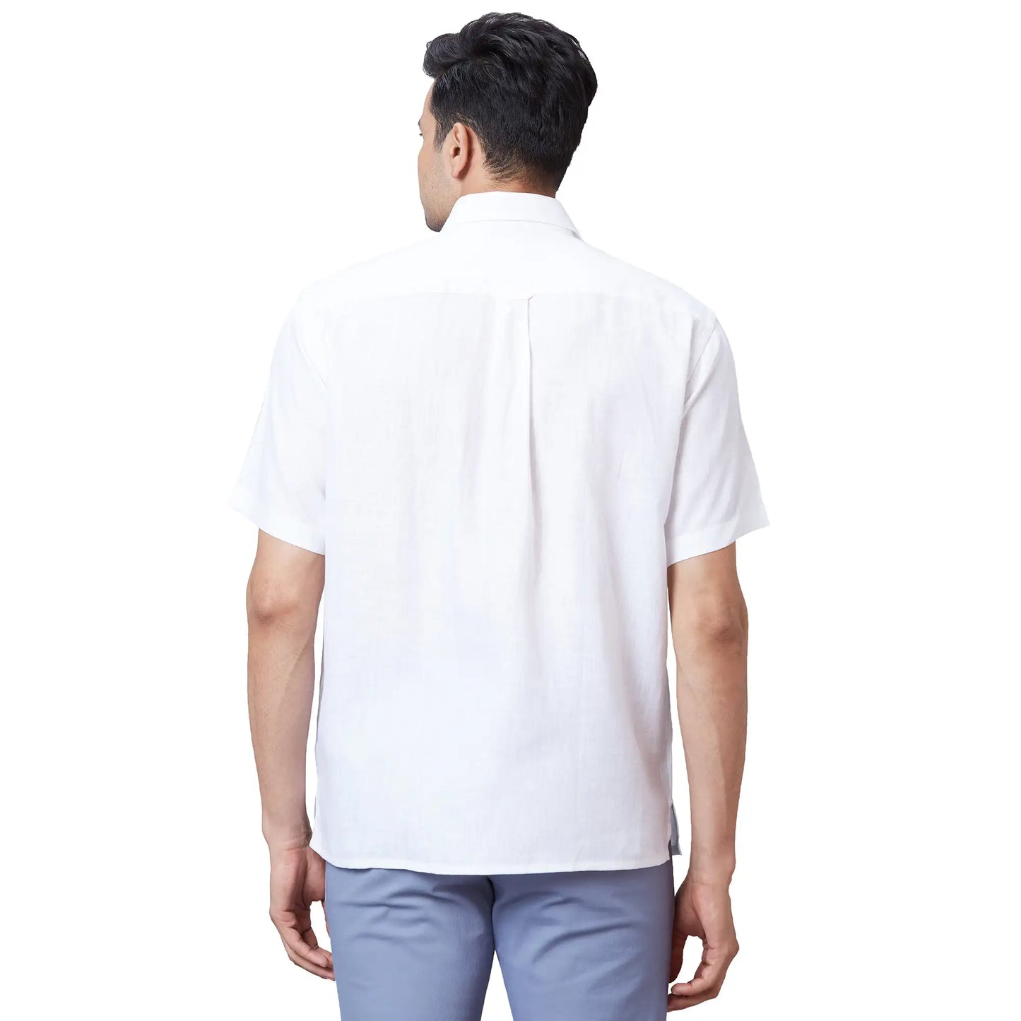 Men Yellow Classic Fit Solid Linen Half Sleeve Shirts