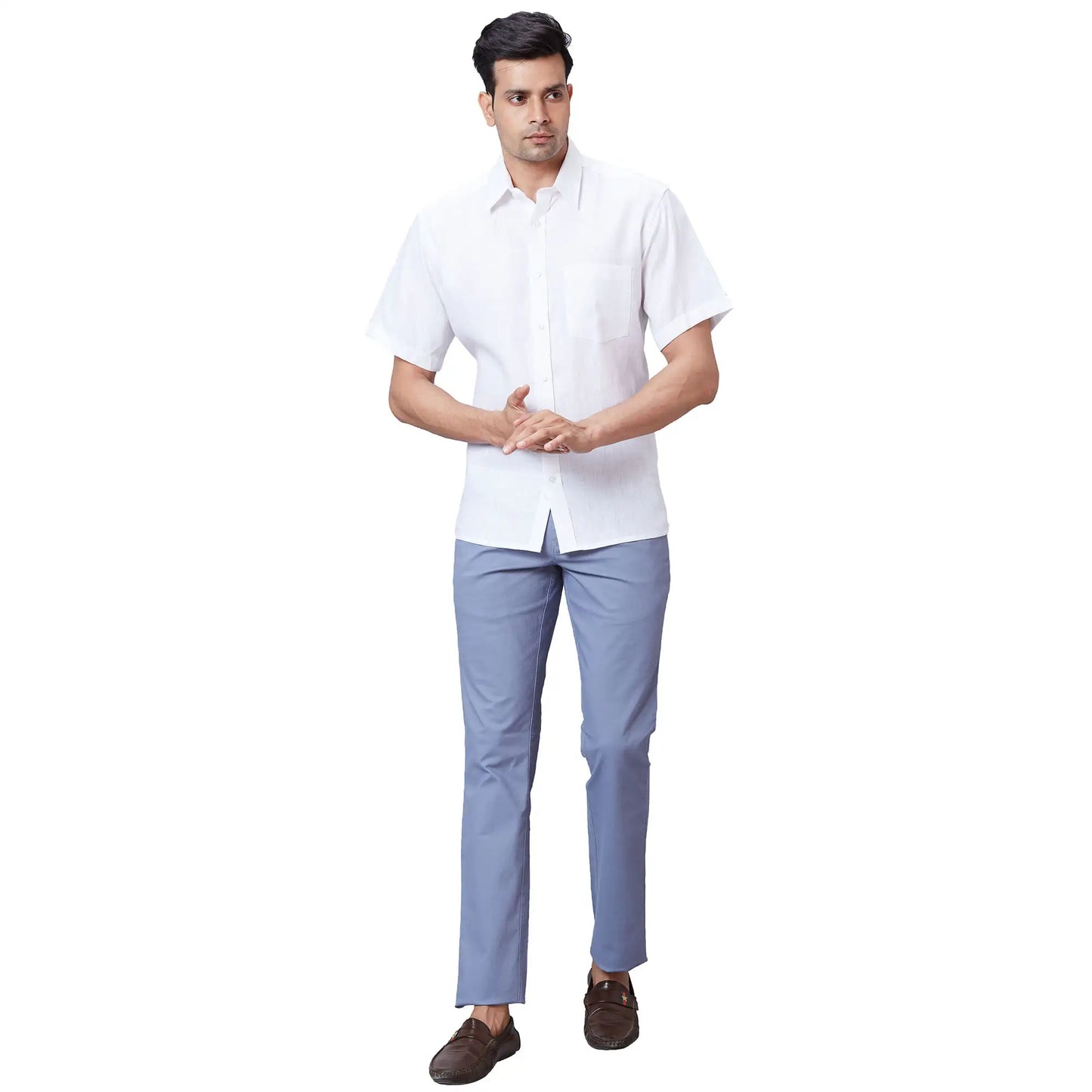 Men Yellow Classic Fit Solid Linen Half Sleeve Shirts