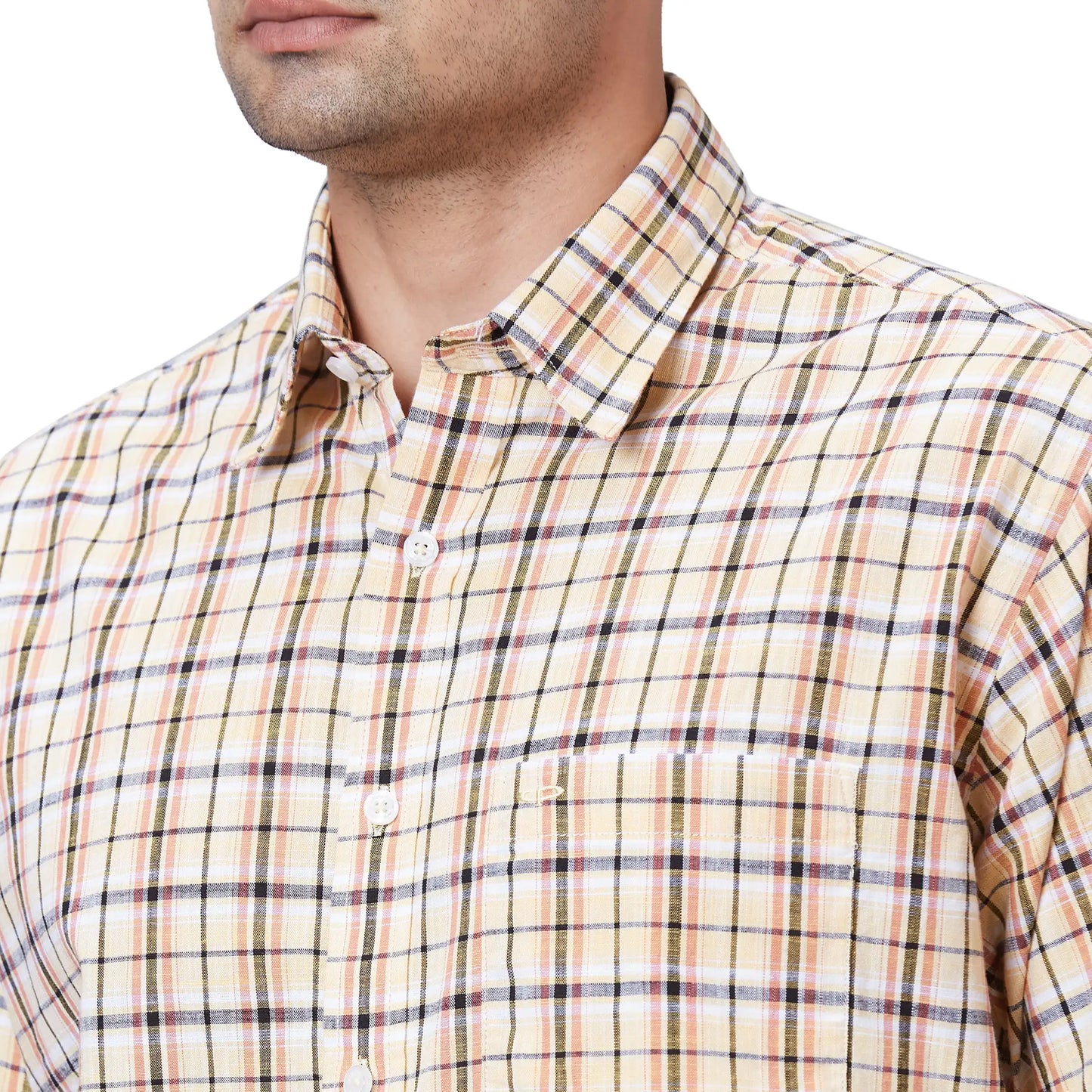 Men White Comfort Fit Checks Linen Half Sleeve Shirts
