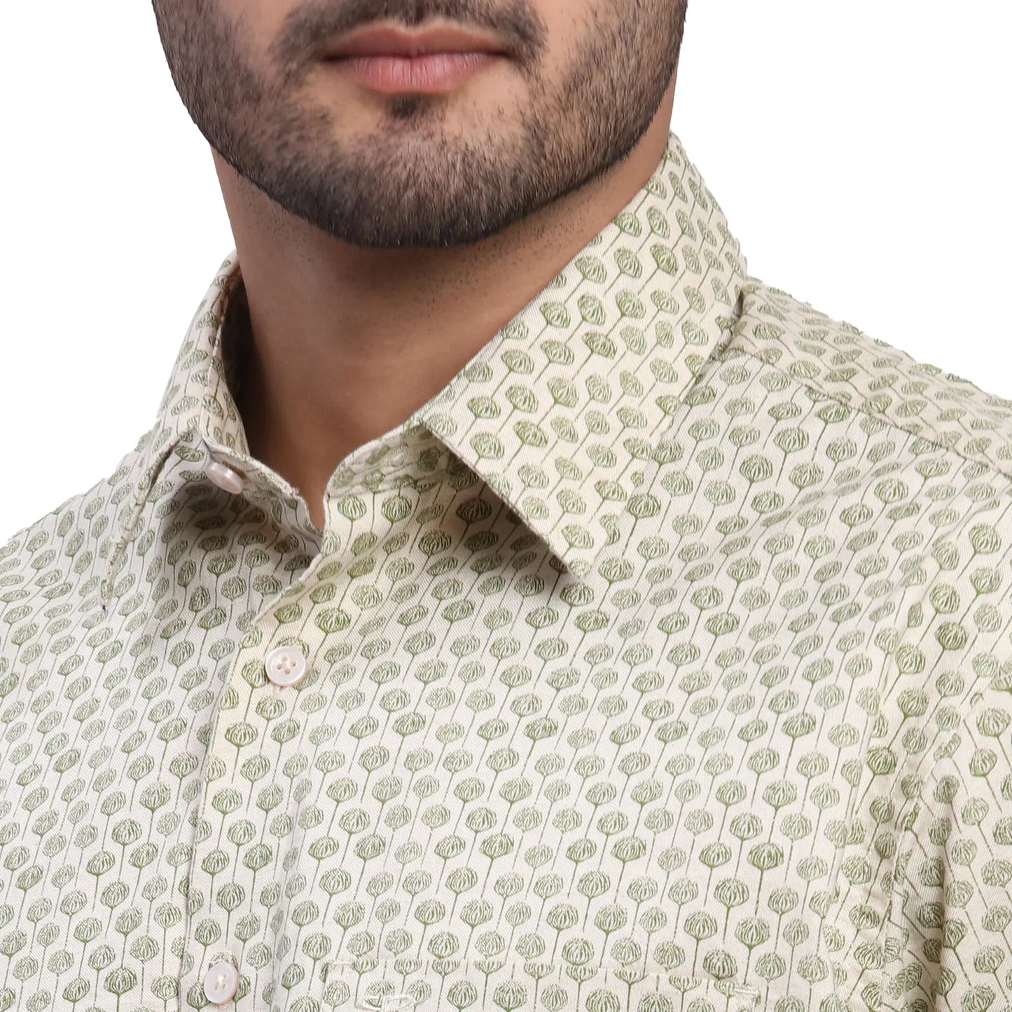 ColorPlus Men Violet Print Comfort Fit Cotton Half Sleeve Shirt