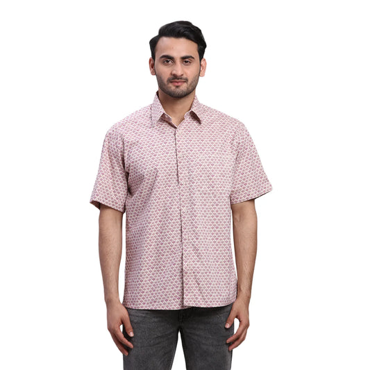 ColorPlus Men Yellow Print Comfort Fit Cotton Blend Half Sleeve Shirt