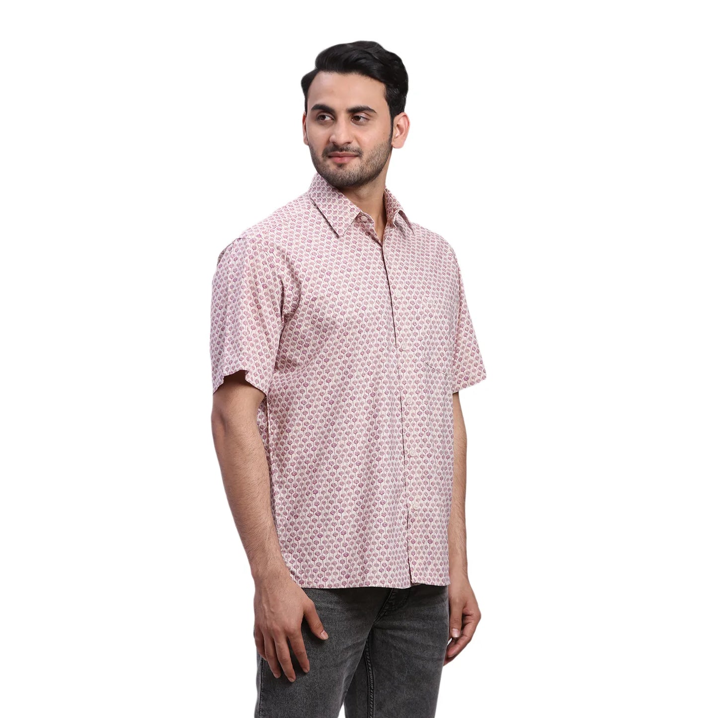 ColorPlus Men Yellow Print Comfort Fit Cotton Blend Half Sleeve Shirt
