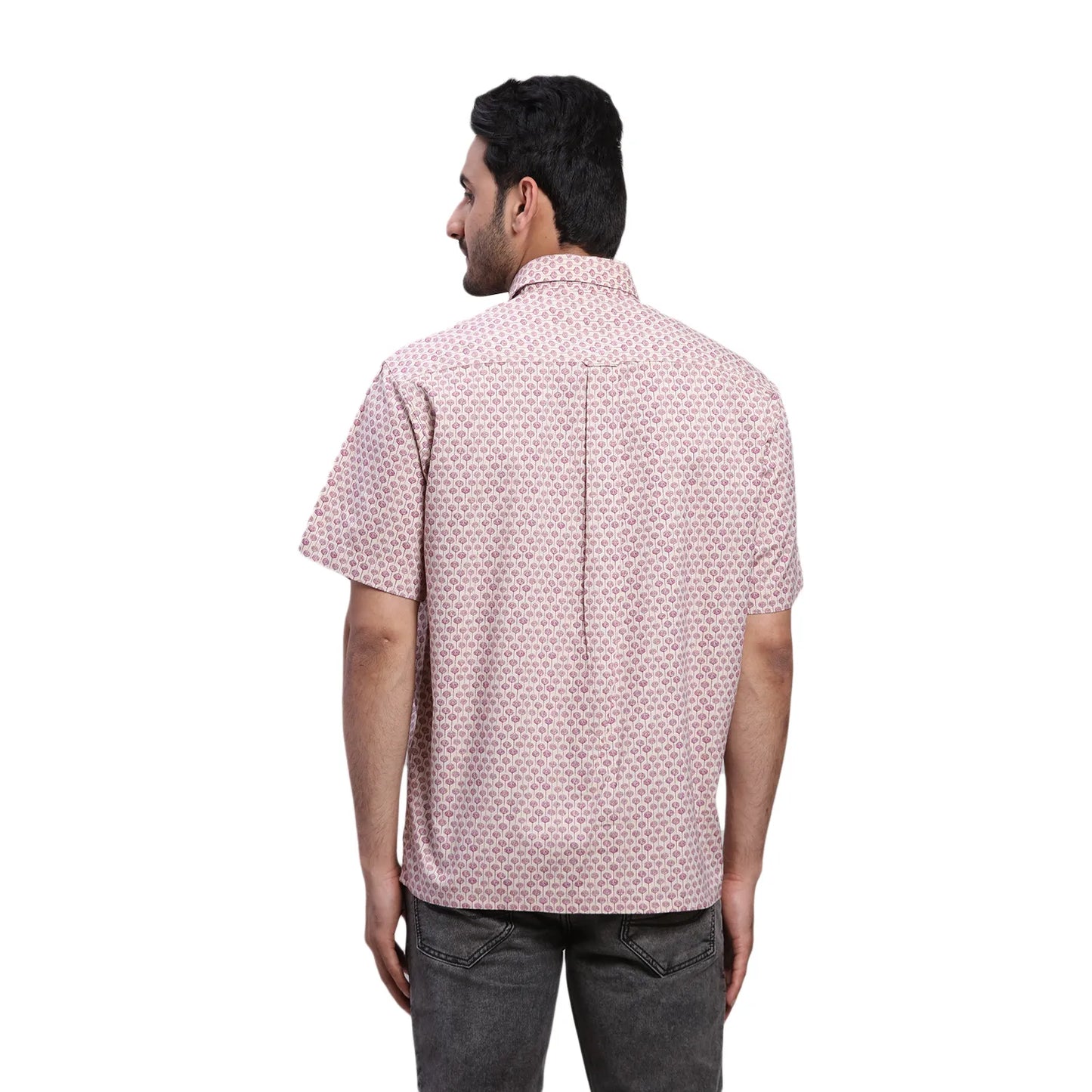 ColorPlus Men Yellow Print Comfort Fit Cotton Blend Half Sleeve Shirt