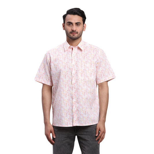 ColorPlus Men Red Checks Comfort Fit Linen Half Sleeve Shirt