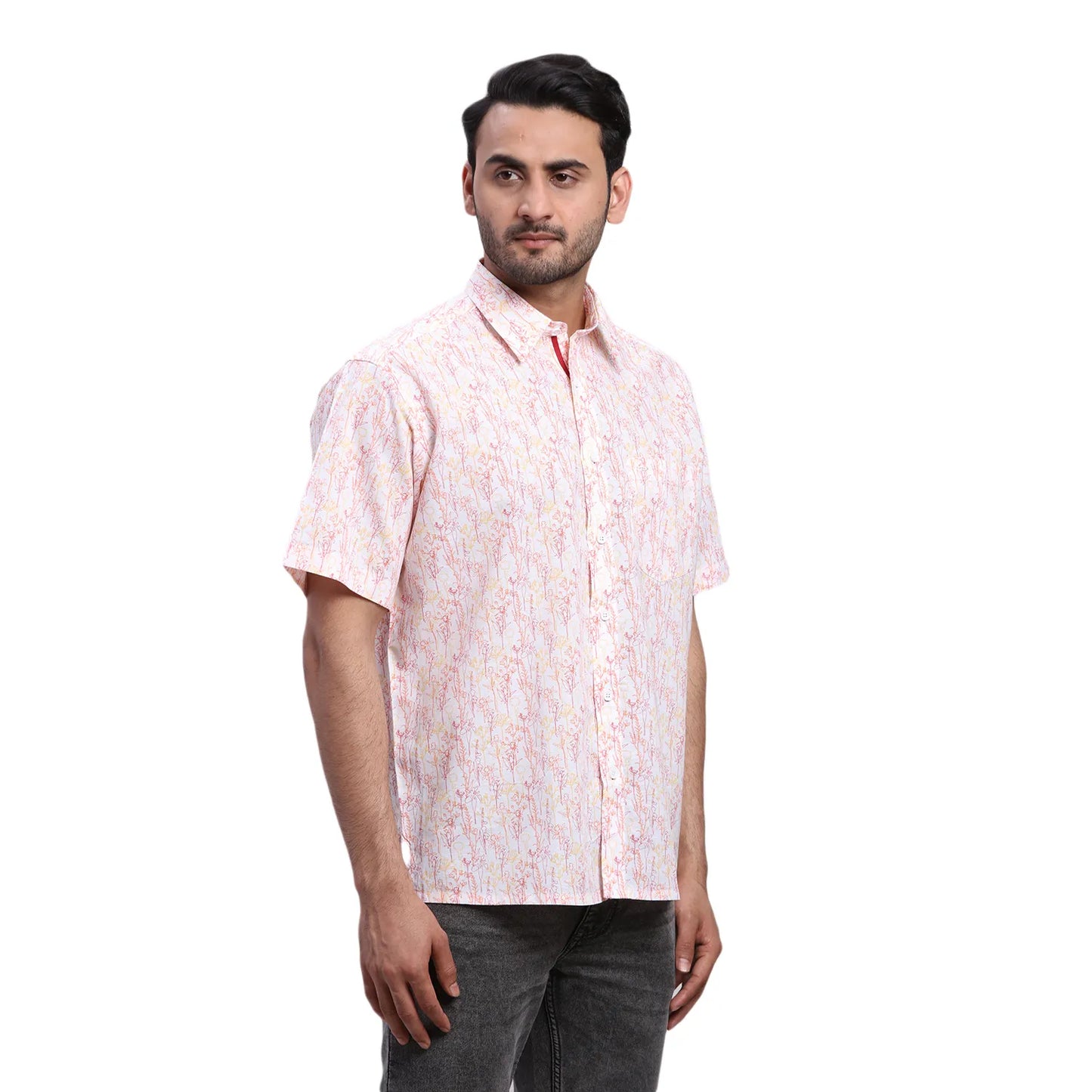ColorPlus Men Red Checks Comfort Fit Linen Half Sleeve Shirt