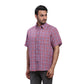 ColorPlus Men Red Checks Comfort Fit Linen Half Sleeve Shirt