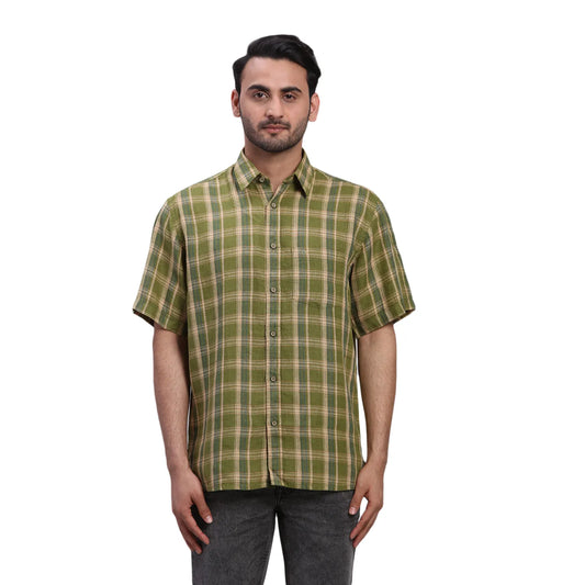 ColorPlus Men Blue Print Comfort Fit Cotton Half Sleeve Shirt