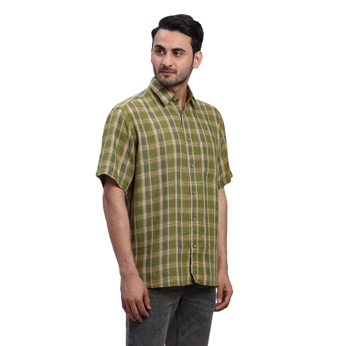 ColorPlus Men Blue Print Comfort Fit Cotton Half Sleeve Shirt