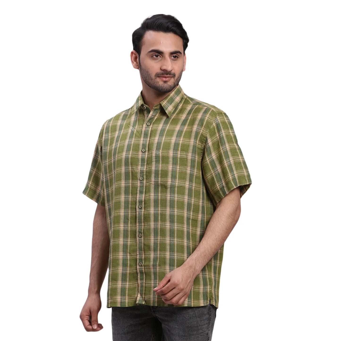 ColorPlus Men Blue Print Comfort Fit Cotton Half Sleeve Shirt