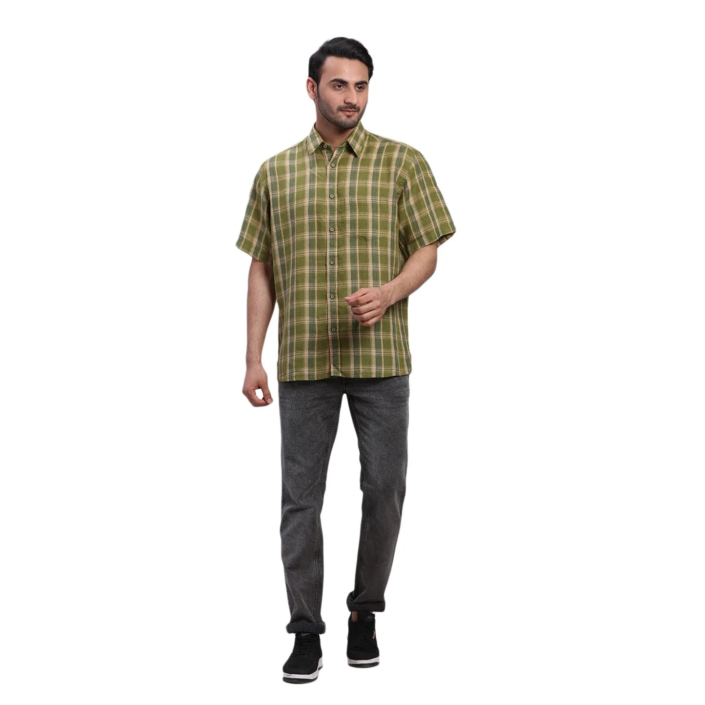 ColorPlus Men Blue Print Comfort Fit Cotton Half Sleeve Shirt