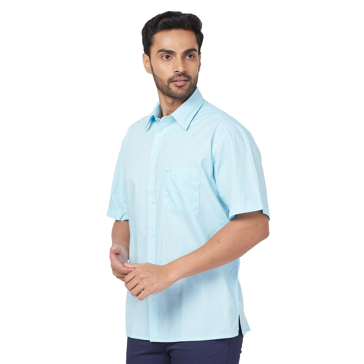 ColorPlus Men Orange Print Comfort Fit Cotton Half Sleeve Shirt