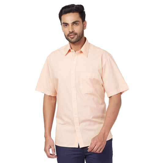 ColorPlus Men Grey Print Comfort Fit Cotton Half Sleeve Shirt