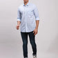 ColorPlus Men Blue Checks Tailored Fit Cotton Full Sleeve Cut Away Collar Shirt