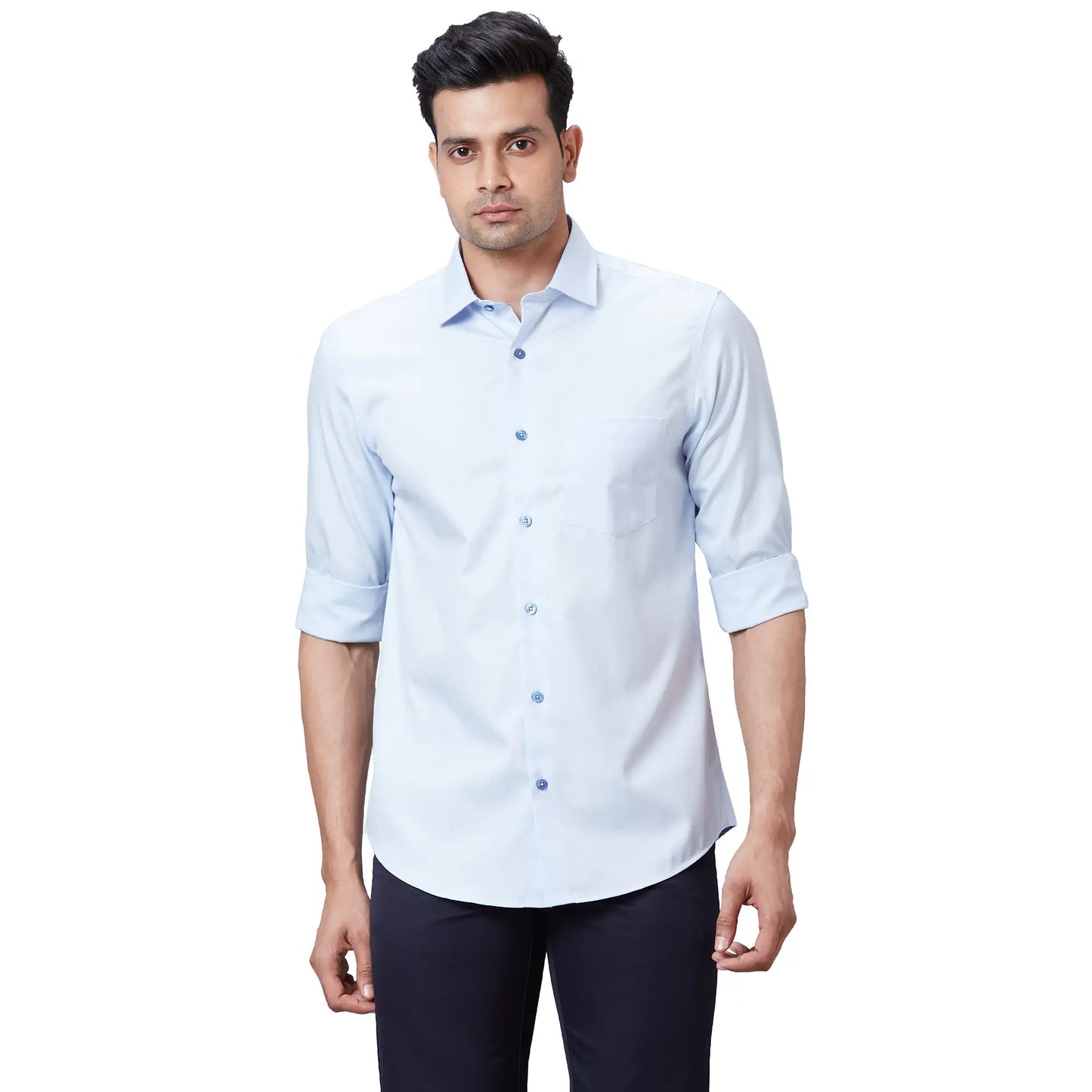 Men Black Tailored Fit Solid Cotton Full Sleeves Shirts