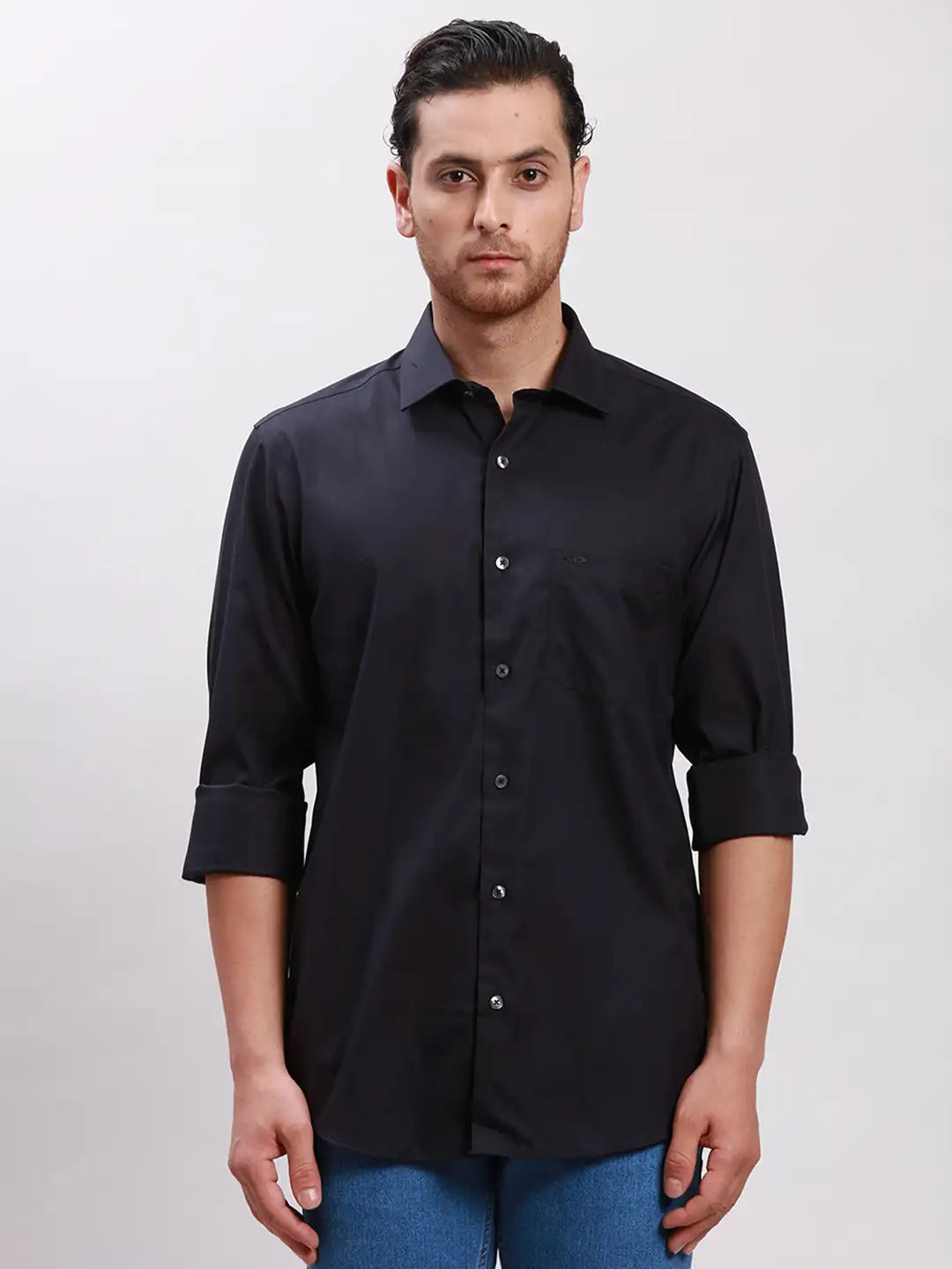 Men Yellow Tailored Fit Solid Cotton Full Sleeves Shirts