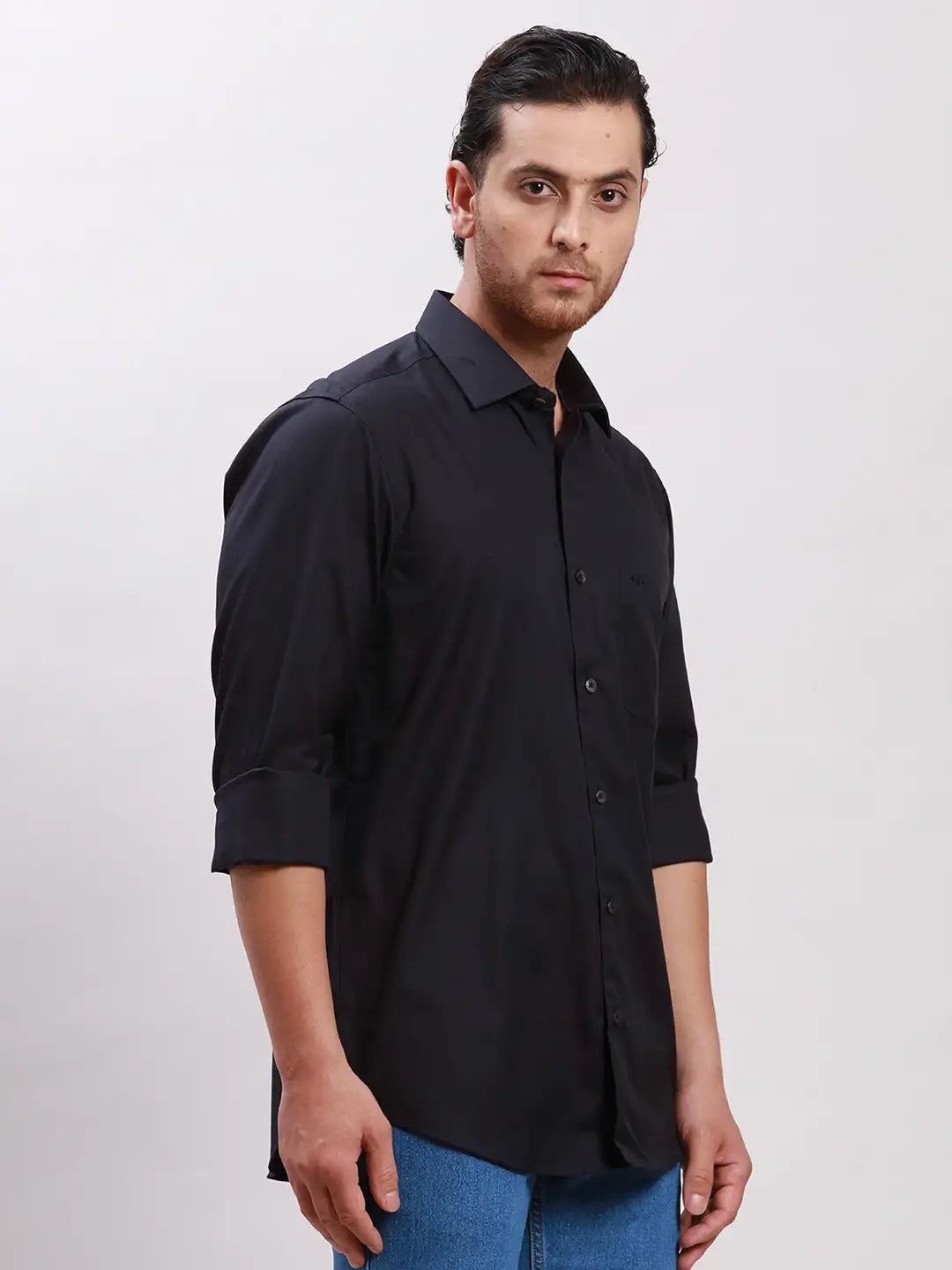 Men Yellow Tailored Fit Solid Cotton Full Sleeves Shirts