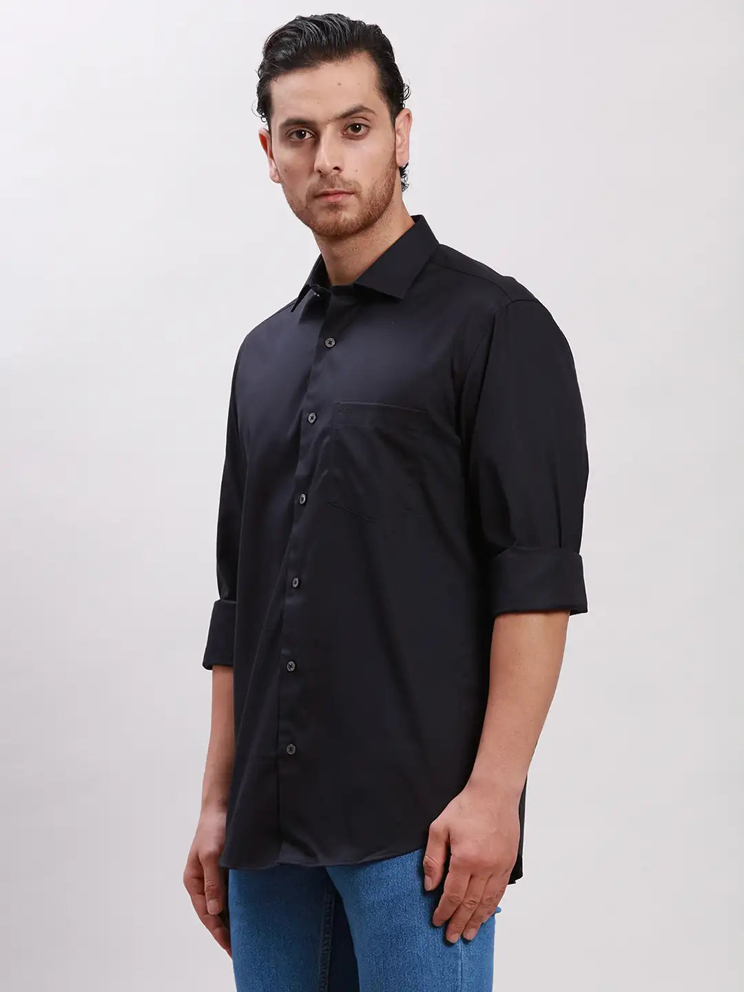 Men Yellow Tailored Fit Solid Cotton Full Sleeves Shirts