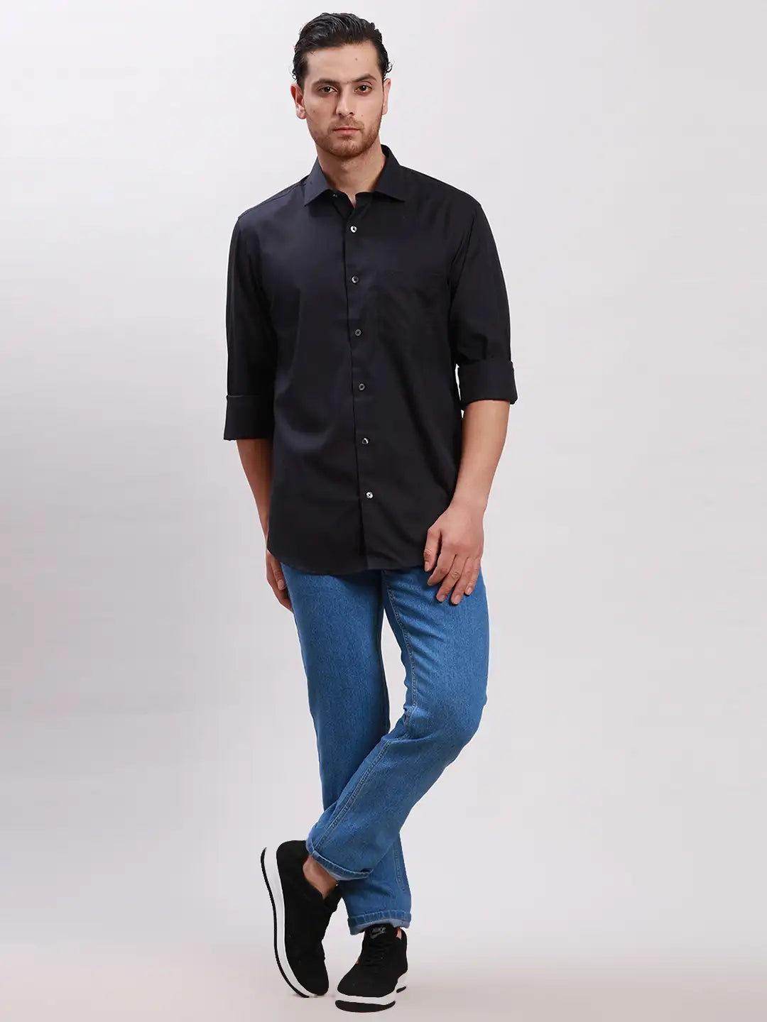 Men Yellow Tailored Fit Solid Cotton Full Sleeves Shirts